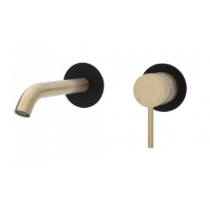 Kaya Wall Basin/Bath Mixer Set, Urban Brass, Matte Black Round Plates, 160mm Outlet